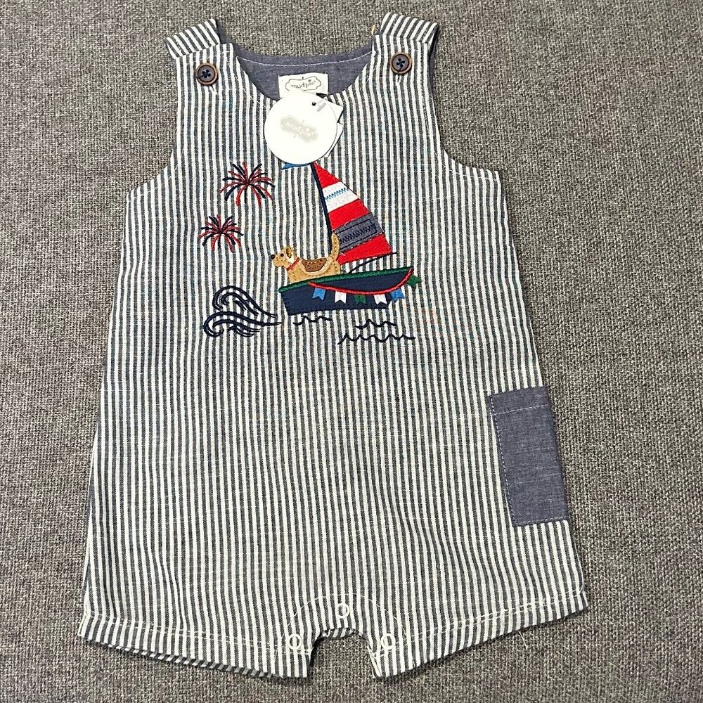 Mud Pie Baby Boy's Pup Sailboat Jon Jon Size 9-12 Mo NWT